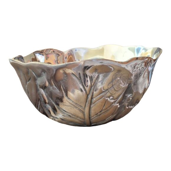 Large Vintage Mexican Pewter Salad Serving Bowl Set NEW in original Box Unused - Picture 9 of 16